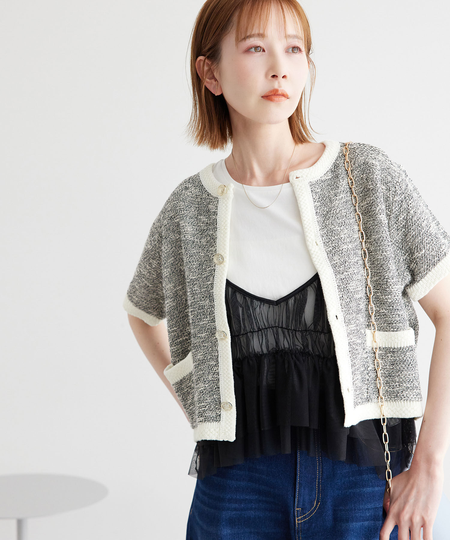 Rope&rsquo;Picnic「金ボタンハーフスリーブニットカーディガン」|カーディガン|