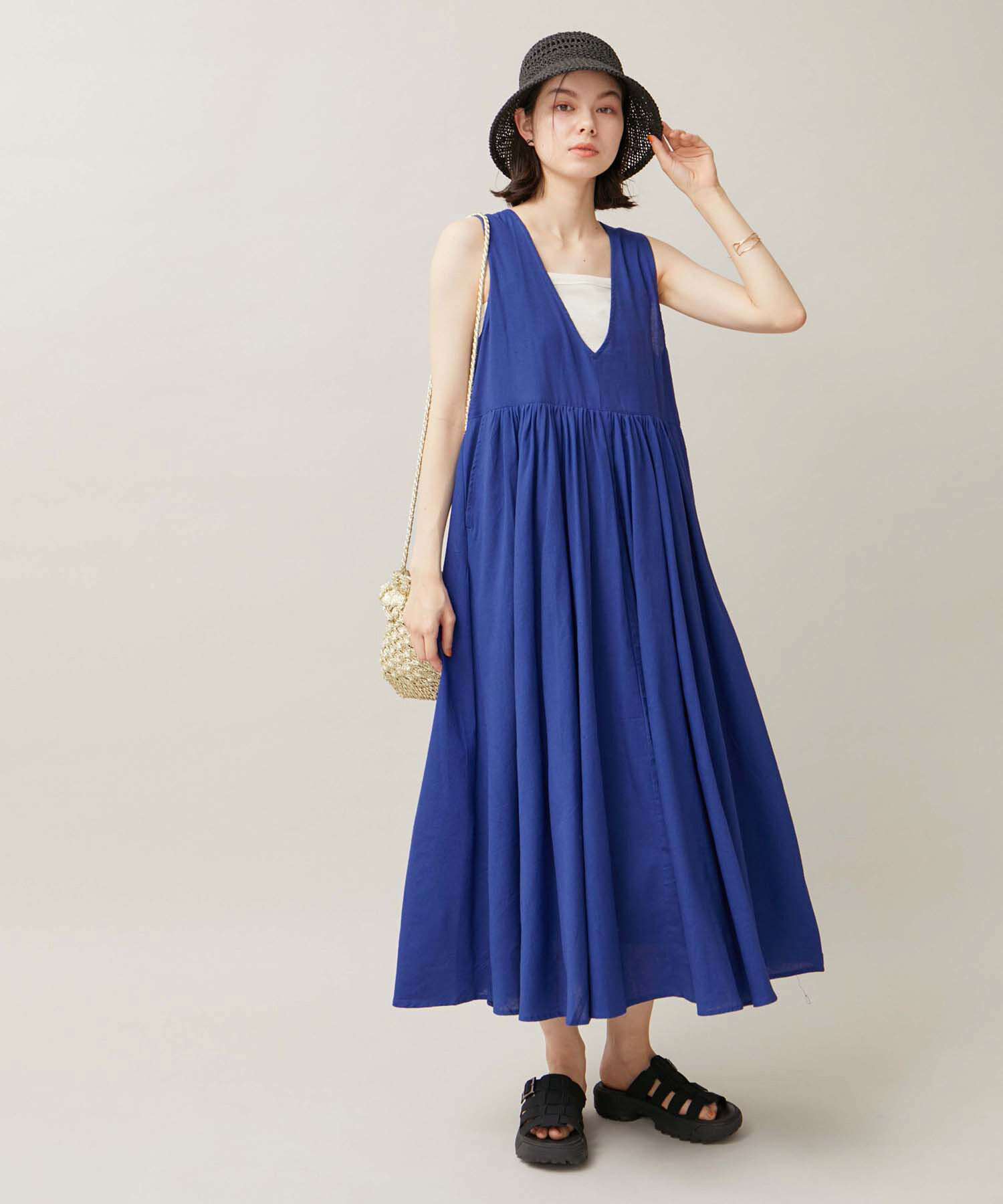 ROPE' PICNIC R「麻混ワンピース/リンクコーデ」|ワンピース|ブルー(44)