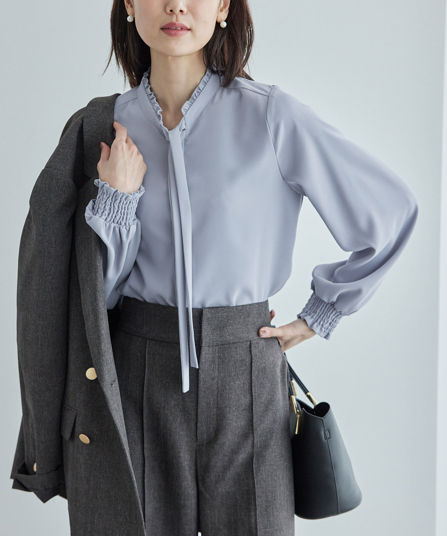 Rope&rsquo;Picnic「フリルバンドカラーリボンタイブラウス」|シャツ・ブラウス|サックス(48)