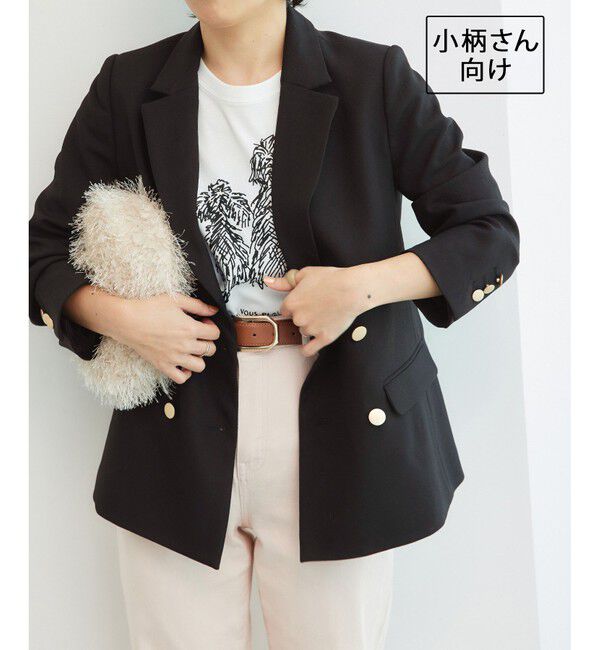 Rope&rsquo;Picnic「低身長・小柄さん向け/ウールライクサージ金ボタンジャケット(肩パッドあり・半裏地)/セットアップ対応」|テーラードジャケット|クロメイン