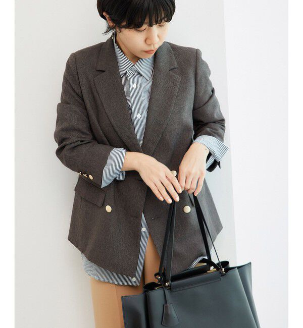Rope&rsquo;Picnic「低身長・小柄さん向け/ウールライクサージ金ボタンジャケット(肩パッドあり・半裏地)/セットアップ対応」|テーラードジャケット|
