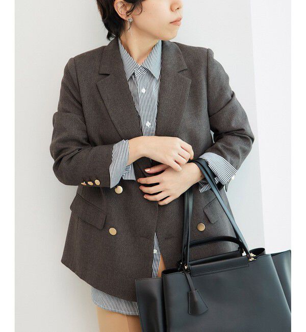 Rope&rsquo;Picnic「低身長・小柄さん向け/ウールライクサージ金ボタンジャケット(肩パッドあり・半裏地)/セットアップ対応」|テーラードジャケット|