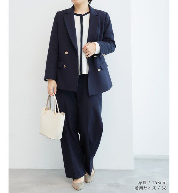 Rope&rsquo;Picnic「低身長・小柄さん向け/ウールライクサージ金ボタンジャケット(肩パッドあり・半裏地)/セットアップ対応」|テーラードジャケット|