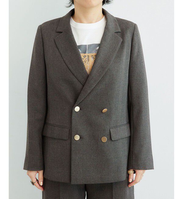 Rope&rsquo;Picnic「低身長・小柄さん向け/ウールライクサージ金ボタンジャケット(肩パッドあり・半裏地)/セットアップ対応」|テーラードジャケット|