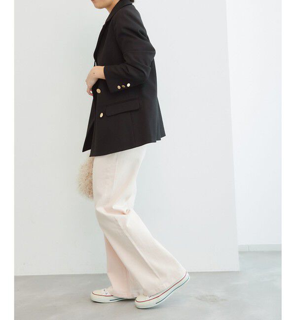 Rope&rsquo;Picnic「低身長・小柄さん向け/ウールライクサージ金ボタンジャケット(肩パッドあり・半裏地)/セットアップ対応」|テーラードジャケット|