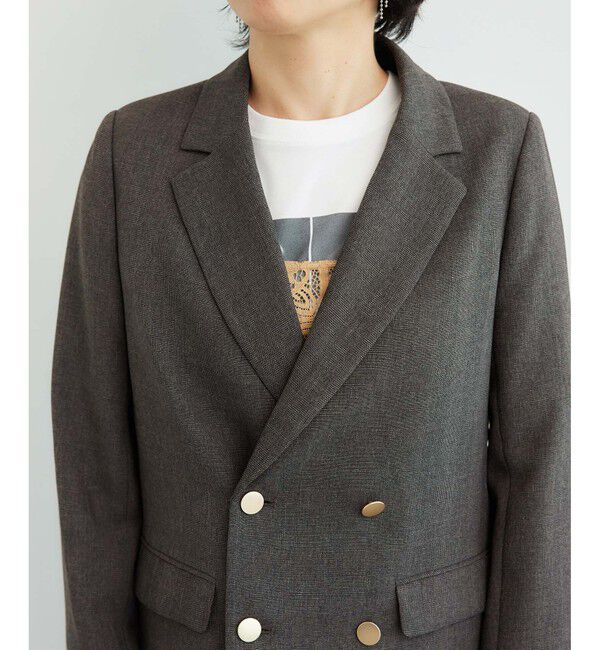 Rope&rsquo;Picnic「低身長・小柄さん向け/ウールライクサージ金ボタンジャケット(肩パッドあり・半裏地)/セットアップ対応」|テーラードジャケット|