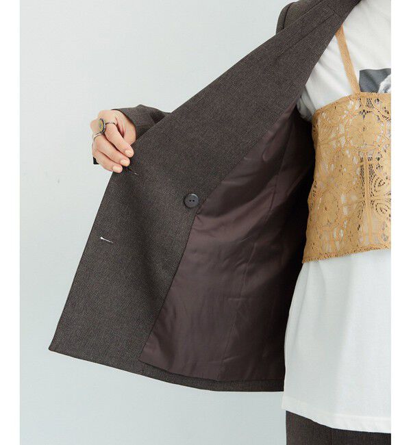 Rope&rsquo;Picnic「低身長・小柄さん向け/ウールライクサージ金ボタンジャケット(肩パッドあり・半裏地)/セットアップ対応」|テーラードジャケット|