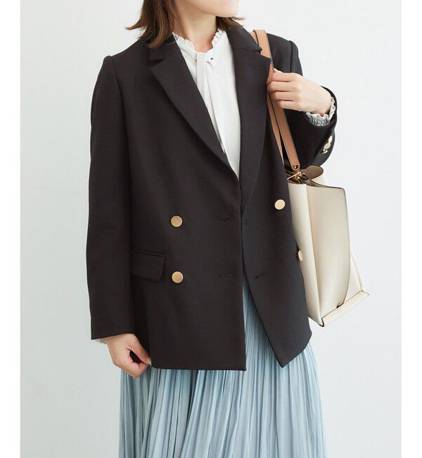Rope&rsquo;Picnic「低身長・小柄さん向け/ウールライクサージ金ボタンジャケット(肩パッドあり・半裏地)/セットアップ対応」|テーラードジャケット|