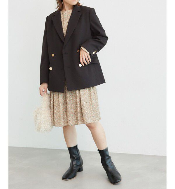 Rope&rsquo;Picnic「低身長・小柄さん向け/ウールライクサージ金ボタンジャケット(肩パッドあり・半裏地)/セットアップ対応」|テーラードジャケット|