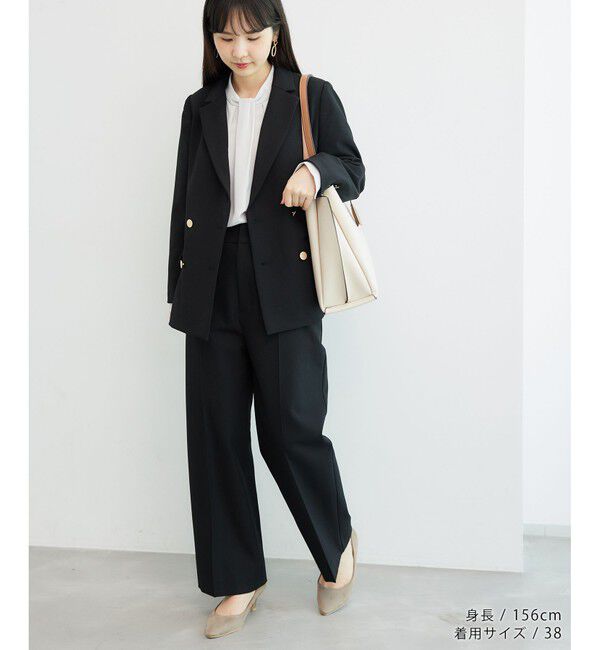 Rope&rsquo;Picnic「低身長・小柄さん向け/ウールライクサージ金ボタンジャケット(肩パッドあり・半裏地)/セットアップ対応」|テーラードジャケット|