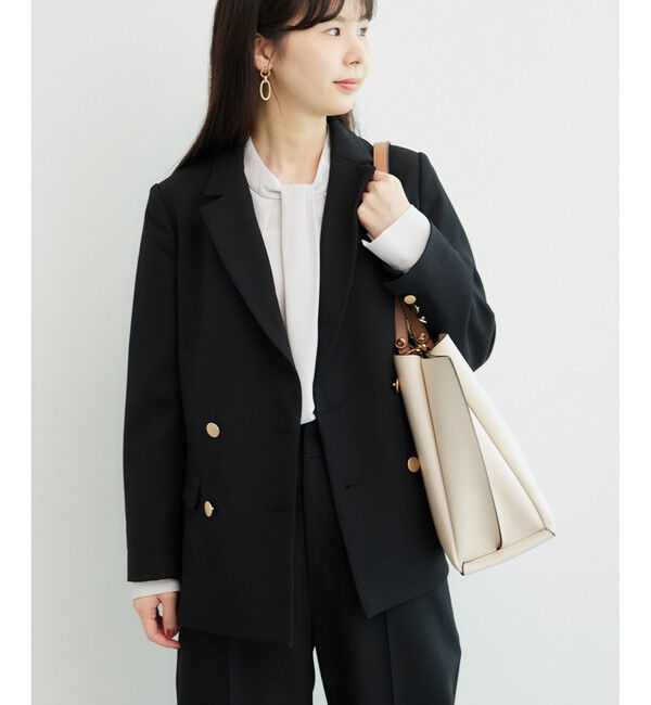 Rope&rsquo;Picnic「低身長・小柄さん向け/ウールライクサージ金ボタンジャケット(肩パッドあり・半裏地)/セットアップ対応」|テーラードジャケット|