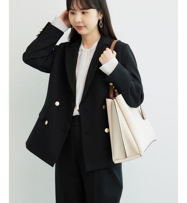 Rope&rsquo;Picnic「低身長・小柄さん向け/ウールライクサージ金ボタンジャケット(肩パッドあり・半裏地)/セットアップ対応」|テーラードジャケット|