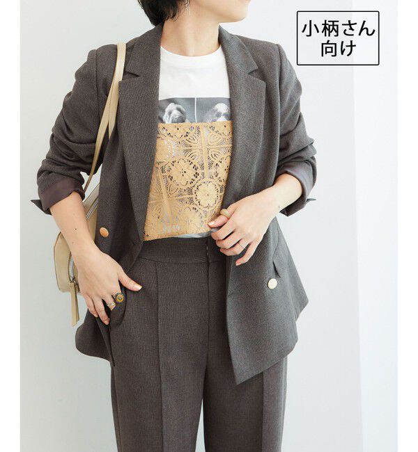 Rope&rsquo;Picnic「低身長・小柄さん向け/ウールライクサージ金ボタンジャケット(肩パッドあり・半裏地)/セットアップ対応」|テーラードジャケット|チャイロサブ