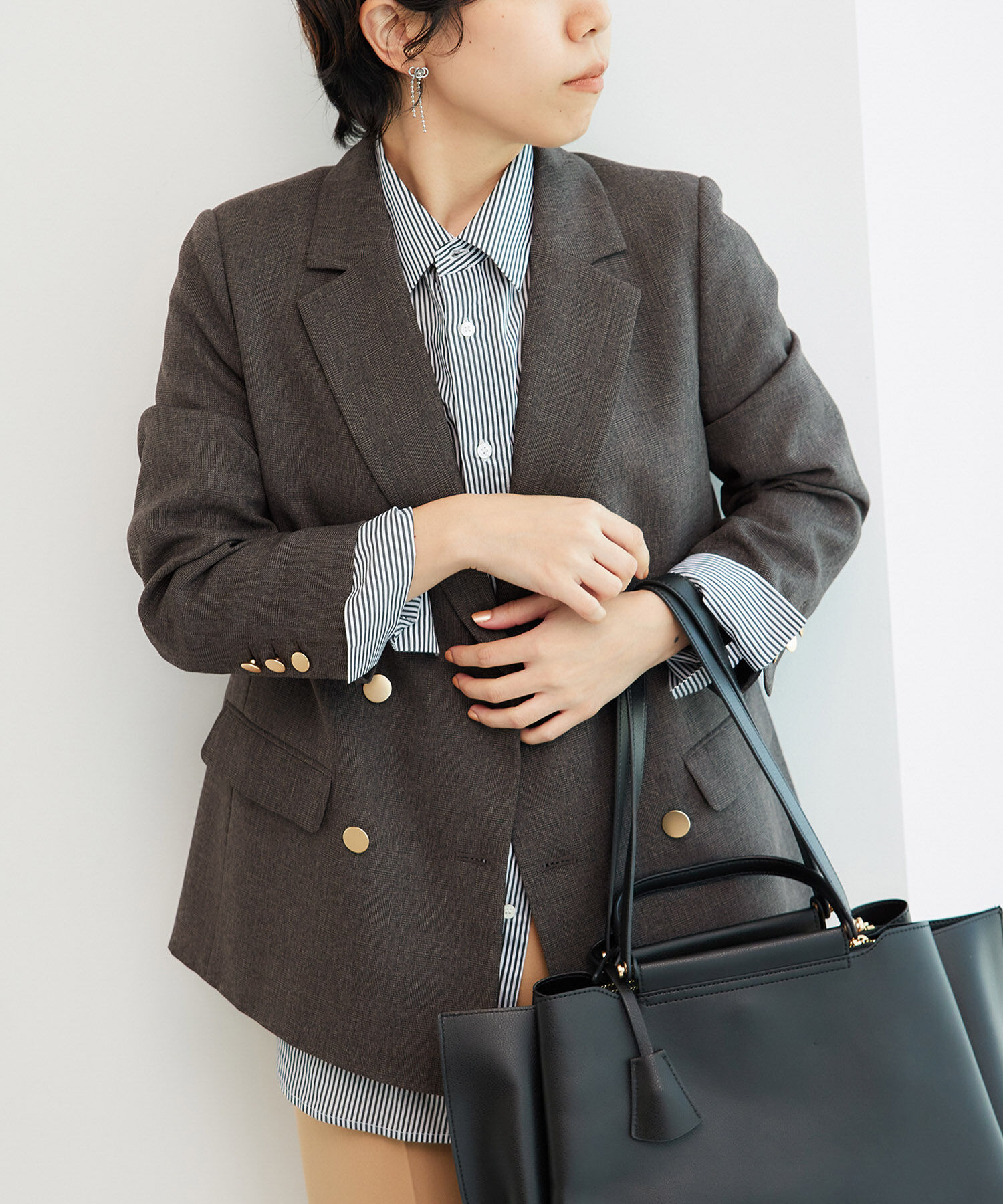 Rope&rsquo;Picnic「低身長・小柄さん向け/ウールライクサージ金ボタンジャケット(肩パッドあり・半裏地)/セットアップ対応」|テーラードジャケット|