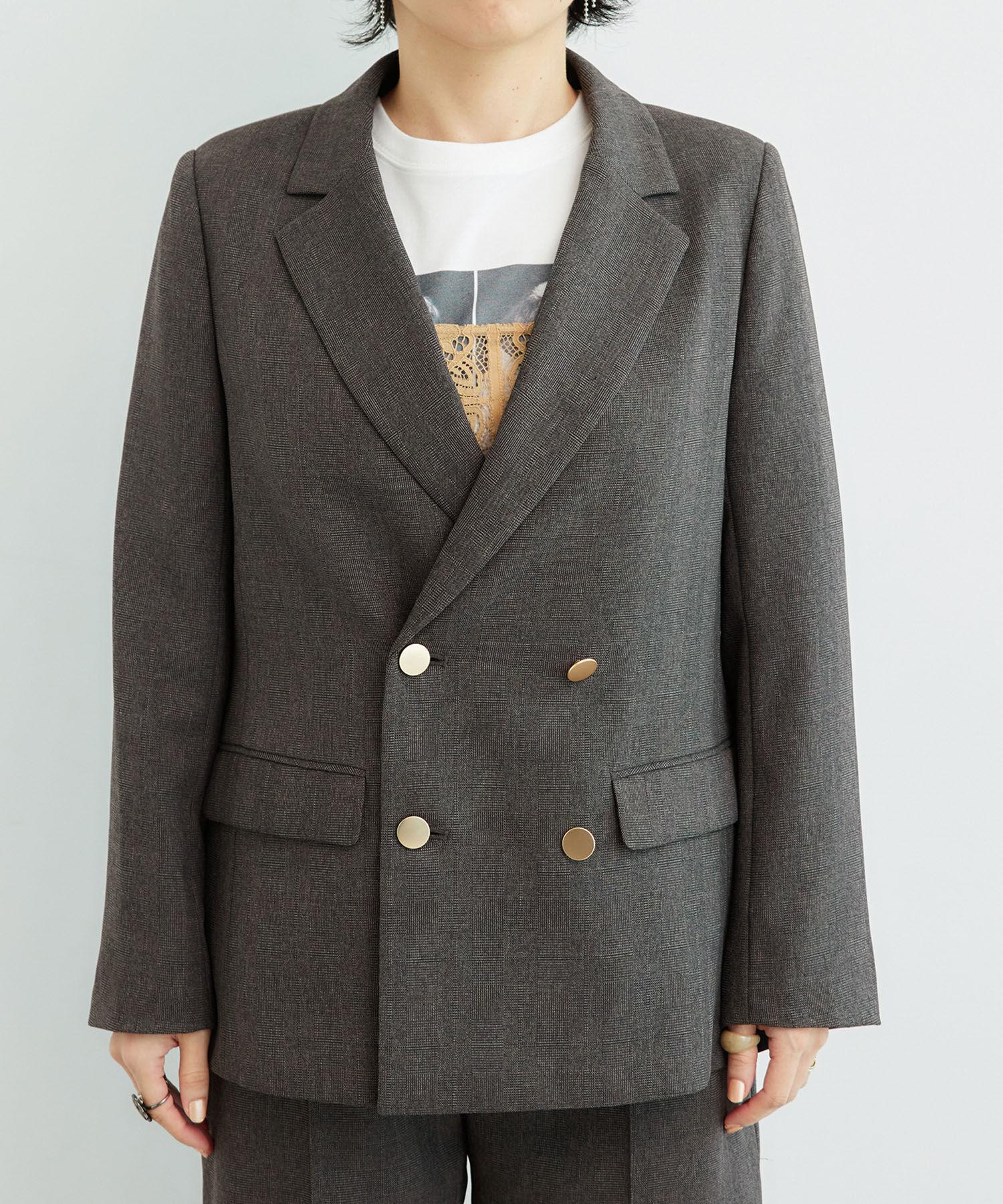 Rope&rsquo;Picnic「低身長・小柄さん向け/ウールライクサージ金ボタンジャケット(肩パッドあり・半裏地)/セットアップ対応」|テーラードジャケット|