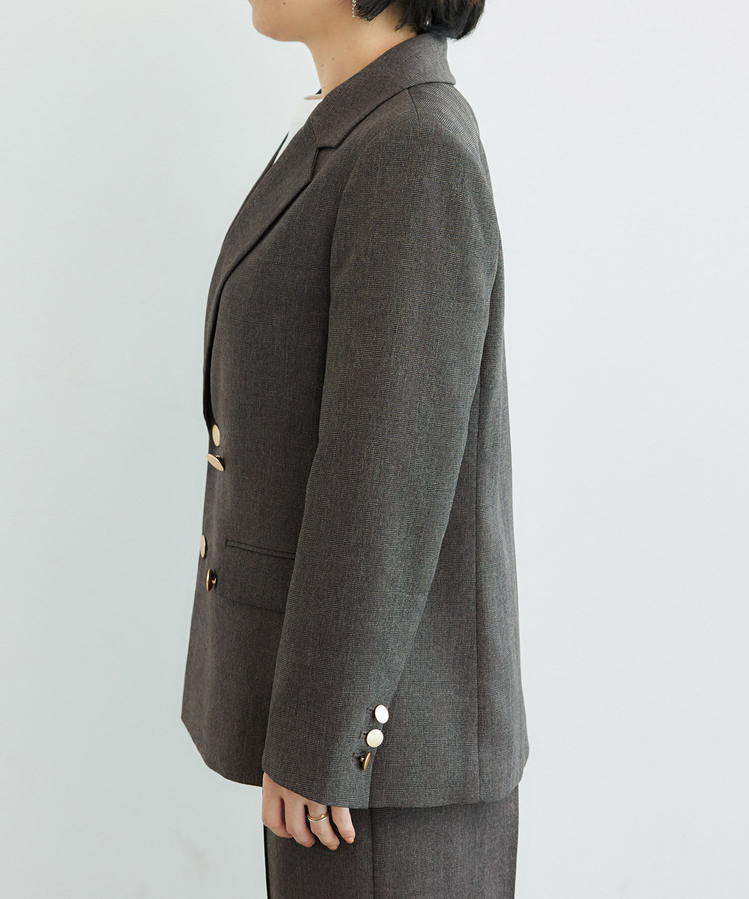 Rope&rsquo;Picnic「低身長・小柄さん向け/ウールライクサージ金ボタンジャケット(肩パッドあり・半裏地)/セットアップ対応」|テーラードジャケット|