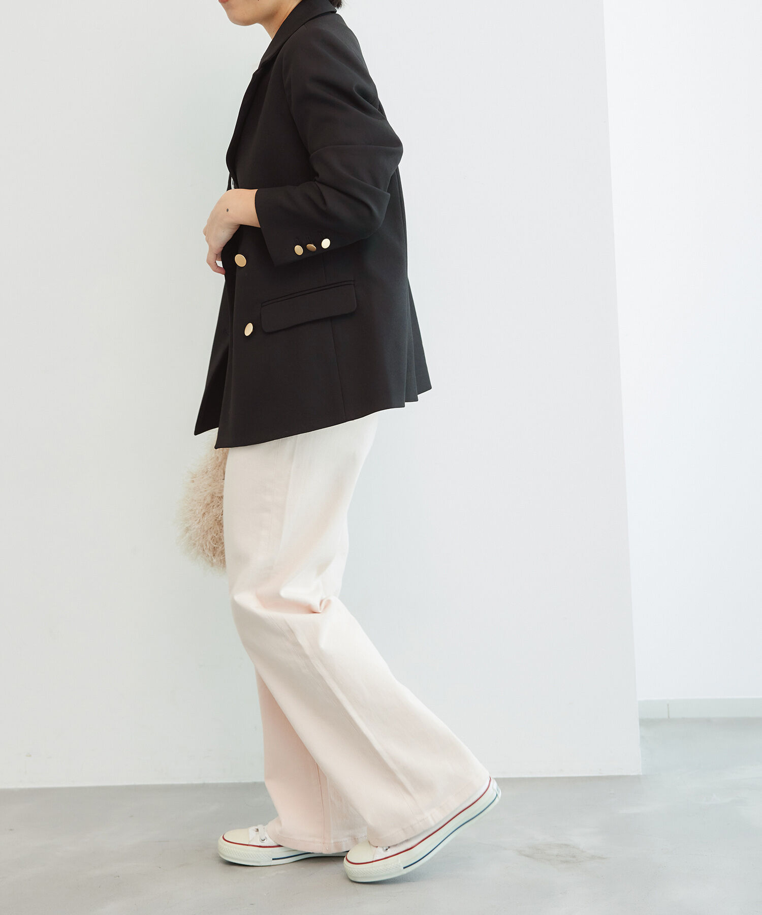 Rope&rsquo;Picnic「低身長・小柄さん向け/ウールライクサージ金ボタンジャケット(肩パッドあり・半裏地)/セットアップ対応」|テーラードジャケット|