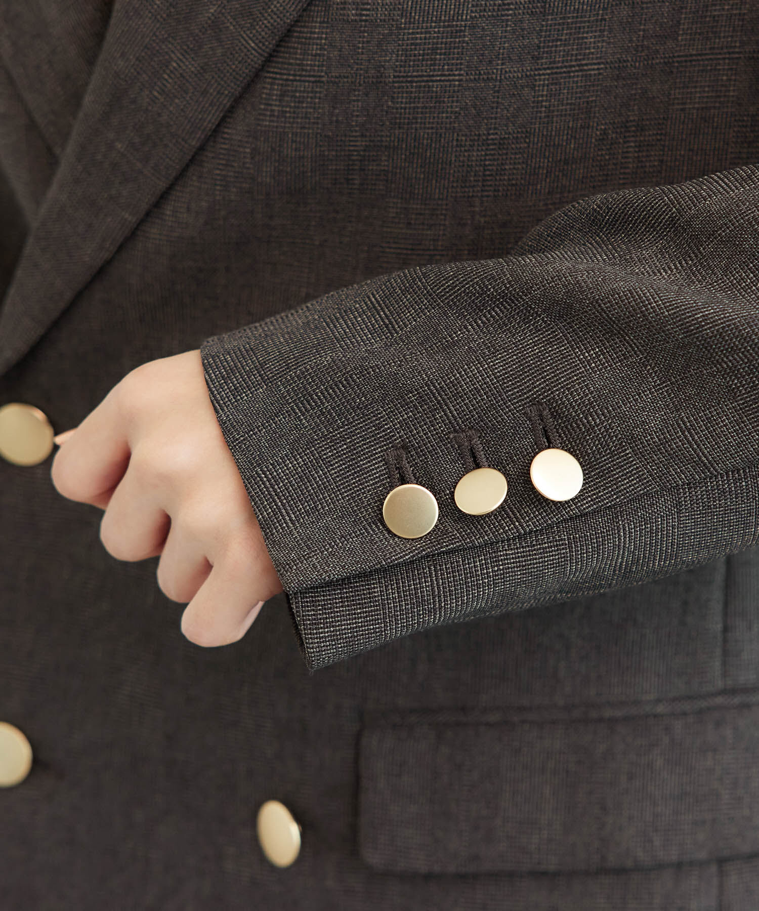 Rope&rsquo;Picnic「低身長・小柄さん向け/ウールライクサージ金ボタンジャケット(肩パッドあり・半裏地)/セットアップ対応」|テーラードジャケット|