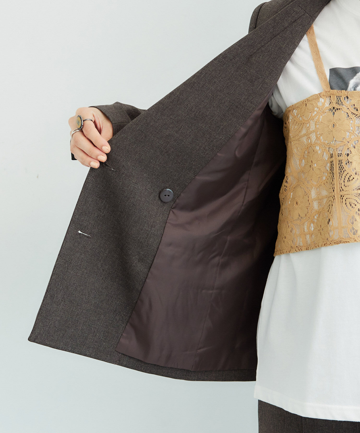 Rope&rsquo;Picnic「低身長・小柄さん向け/ウールライクサージ金ボタンジャケット(肩パッドあり・半裏地)/セットアップ対応」|テーラードジャケット|