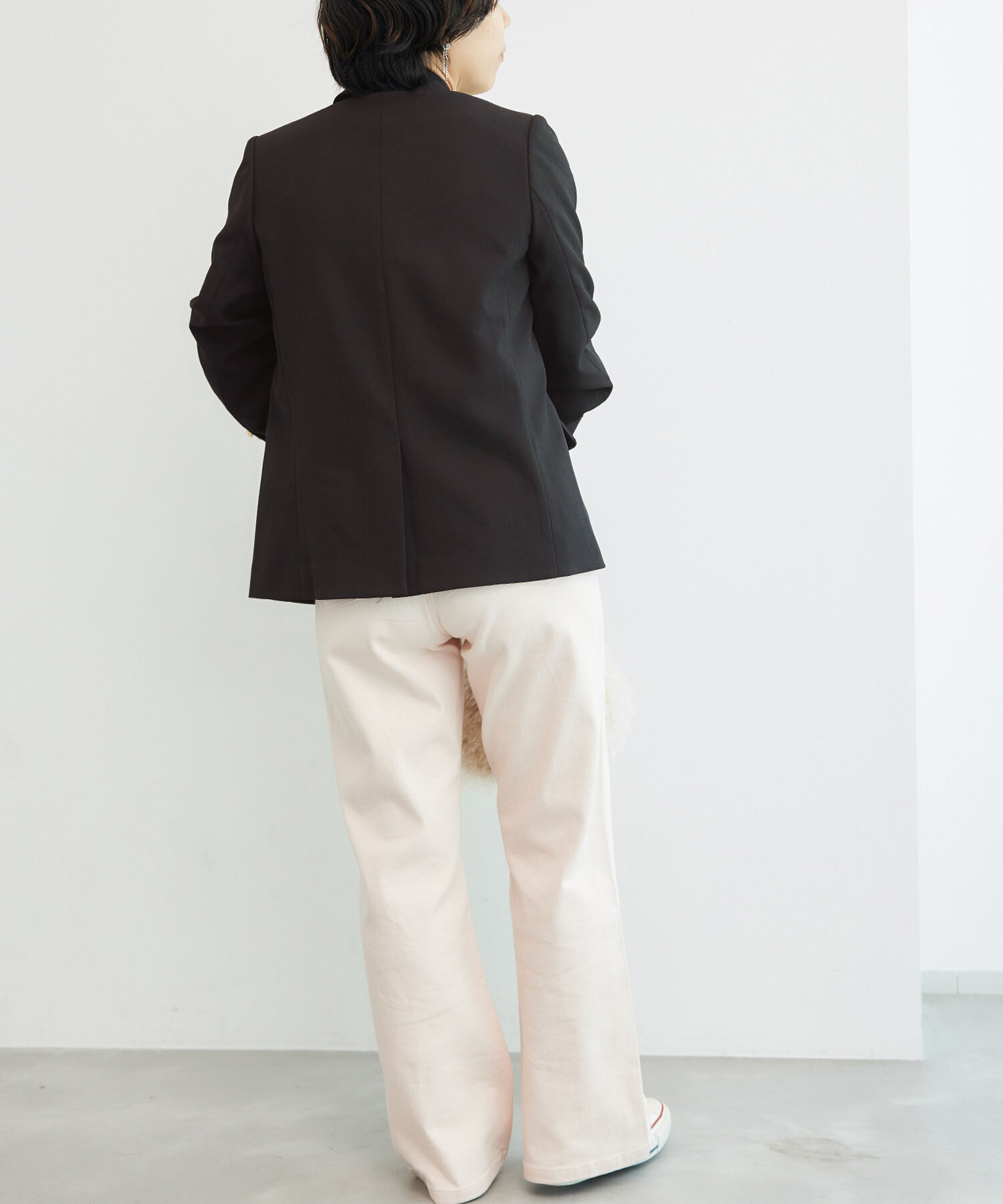 Rope&rsquo;Picnic「低身長・小柄さん向け/ウールライクサージ金ボタンジャケット(肩パッドあり・半裏地)/セットアップ対応」|テーラードジャケット|