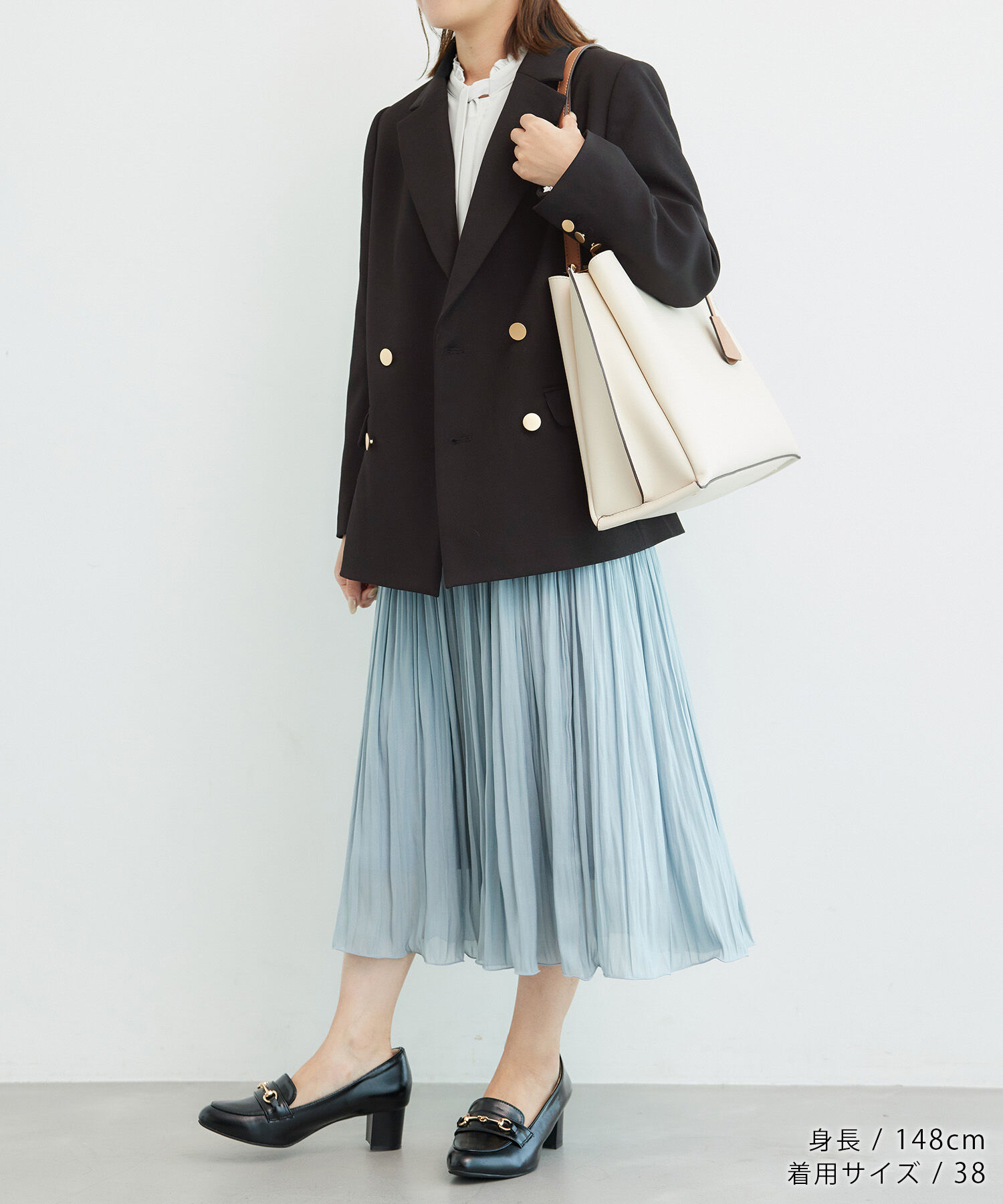 Rope&rsquo;Picnic「低身長・小柄さん向け/ウールライクサージ金ボタンジャケット(肩パッドあり・半裏地)/セットアップ対応」|テーラードジャケット|