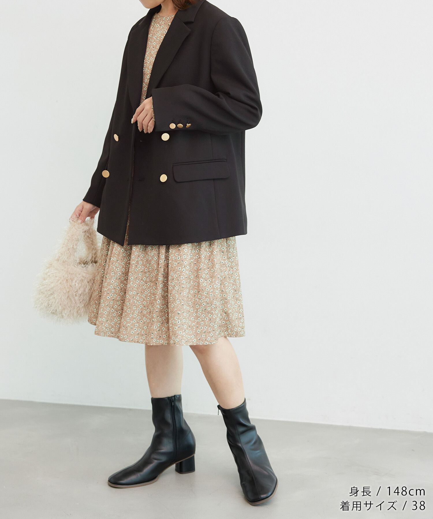 Rope&rsquo;Picnic「低身長・小柄さん向け/ウールライクサージ金ボタンジャケット(肩パッドあり・半裏地)/セットアップ対応」|テーラードジャケット|