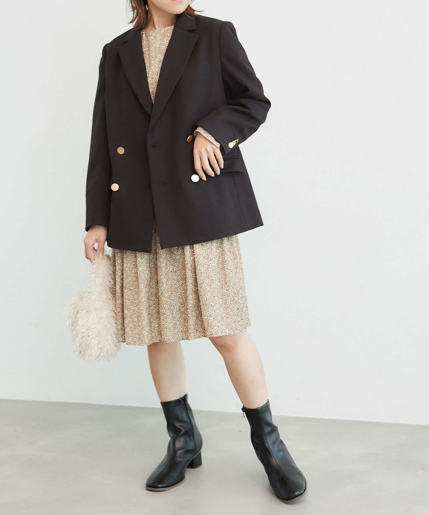 Rope&rsquo;Picnic「低身長・小柄さん向け/ウールライクサージ金ボタンジャケット(肩パッドあり・半裏地)/セットアップ対応」|テーラードジャケット|