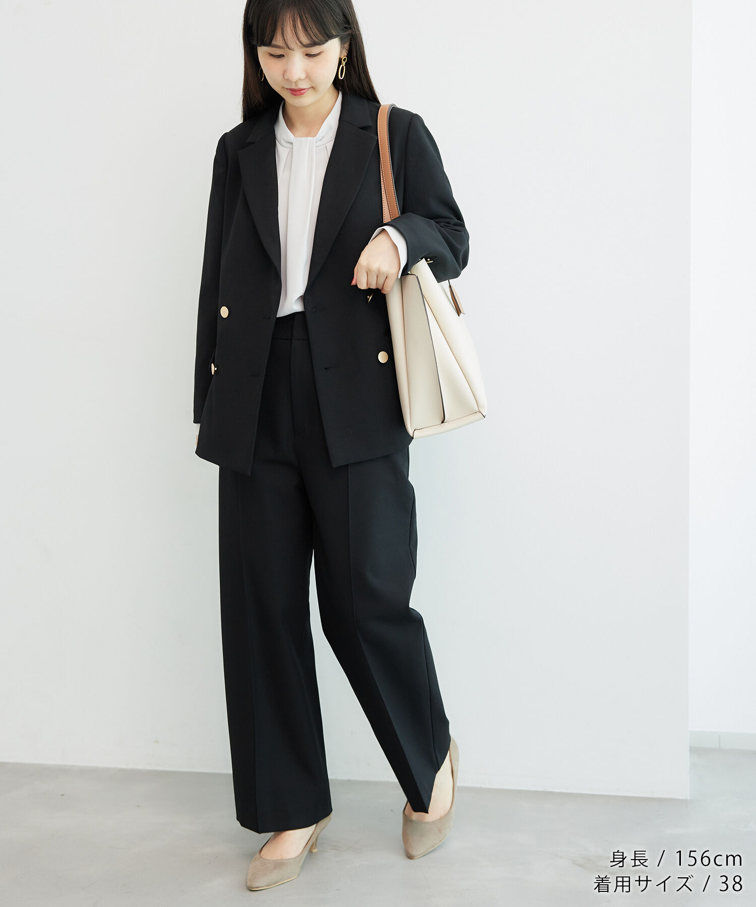 Rope&rsquo;Picnic「低身長・小柄さん向け/ウールライクサージ金ボタンジャケット(肩パッドあり・半裏地)/セットアップ対応」|テーラードジャケット|