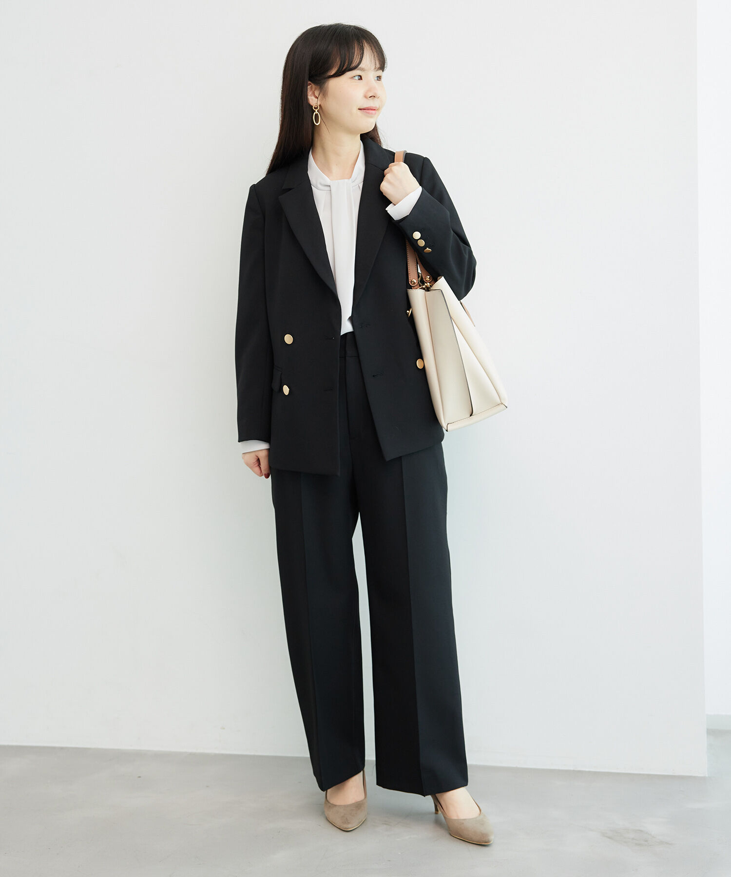 Rope&rsquo;Picnic「低身長・小柄さん向け/ウールライクサージ金ボタンジャケット(肩パッドあり・半裏地)/セットアップ対応」|テーラードジャケット|