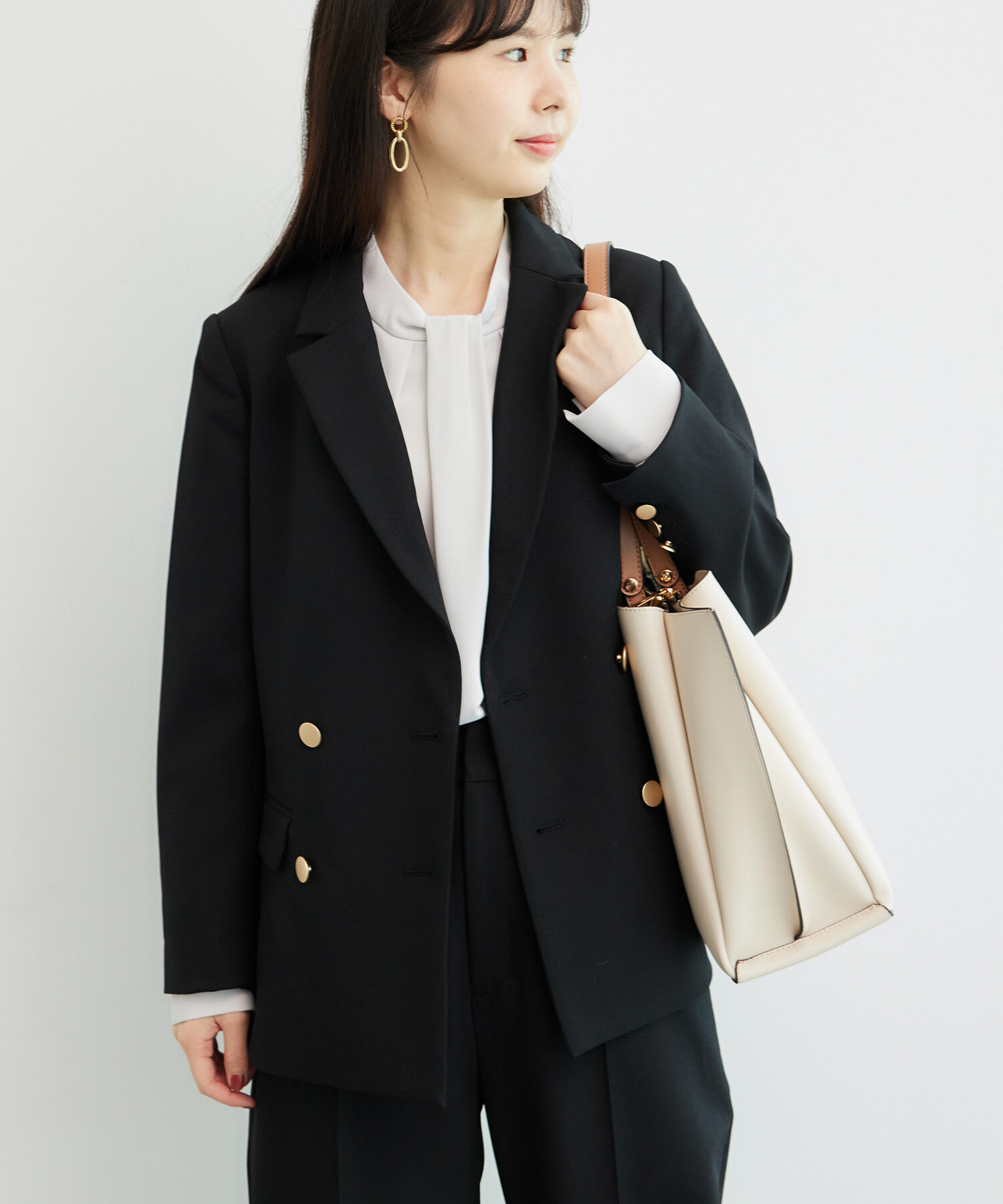 Rope&rsquo;Picnic「低身長・小柄さん向け/ウールライクサージ金ボタンジャケット(肩パッドあり・半裏地)/セットアップ対応」|テーラードジャケット|