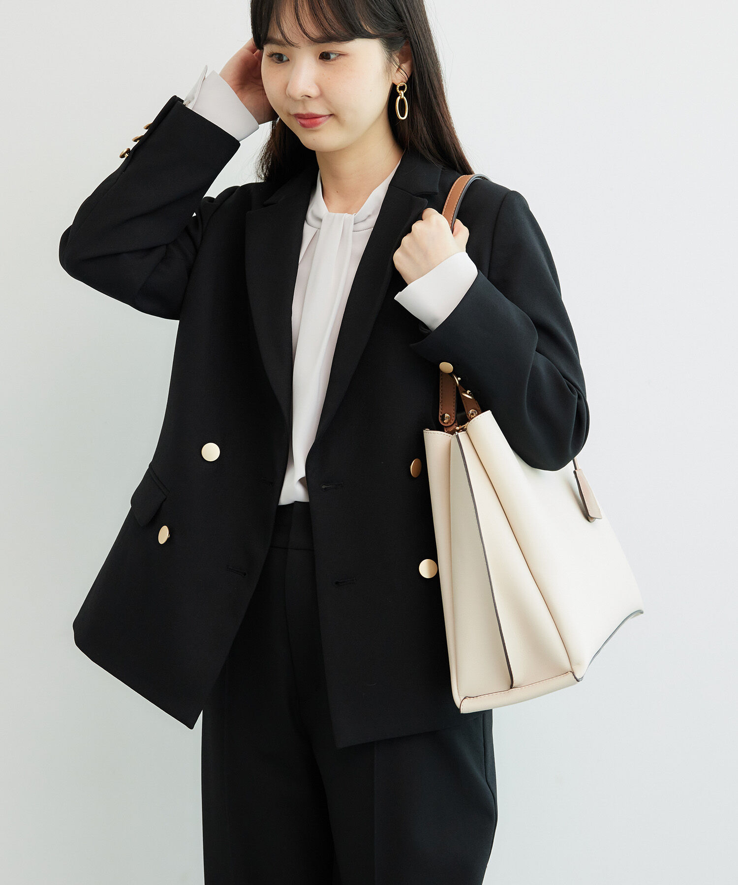 Rope&rsquo;Picnic「低身長・小柄さん向け/ウールライクサージ金ボタンジャケット(肩パッドあり・半裏地)/セットアップ対応」|テーラードジャケット|