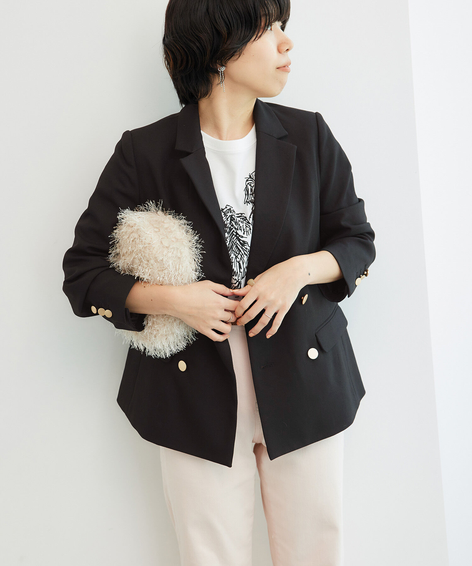 Rope&rsquo;Picnic「低身長・小柄さん向け/ウールライクサージ金ボタンジャケット(肩パッドあり・半裏地)/セットアップ対応」|テーラードジャケット|