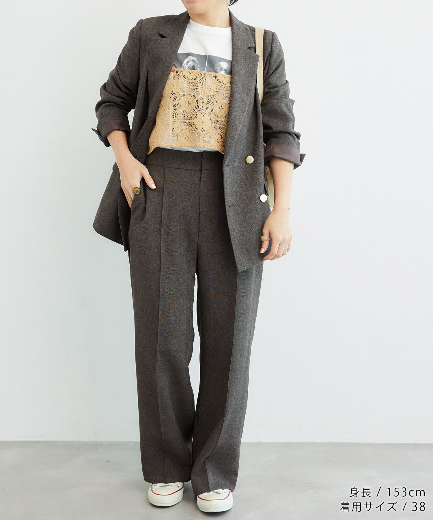 Rope&rsquo;Picnic「低身長・小柄さん向け/ウールライクサージ金ボタンジャケット(肩パッドあり・半裏地)/セットアップ対応」|テーラードジャケット|