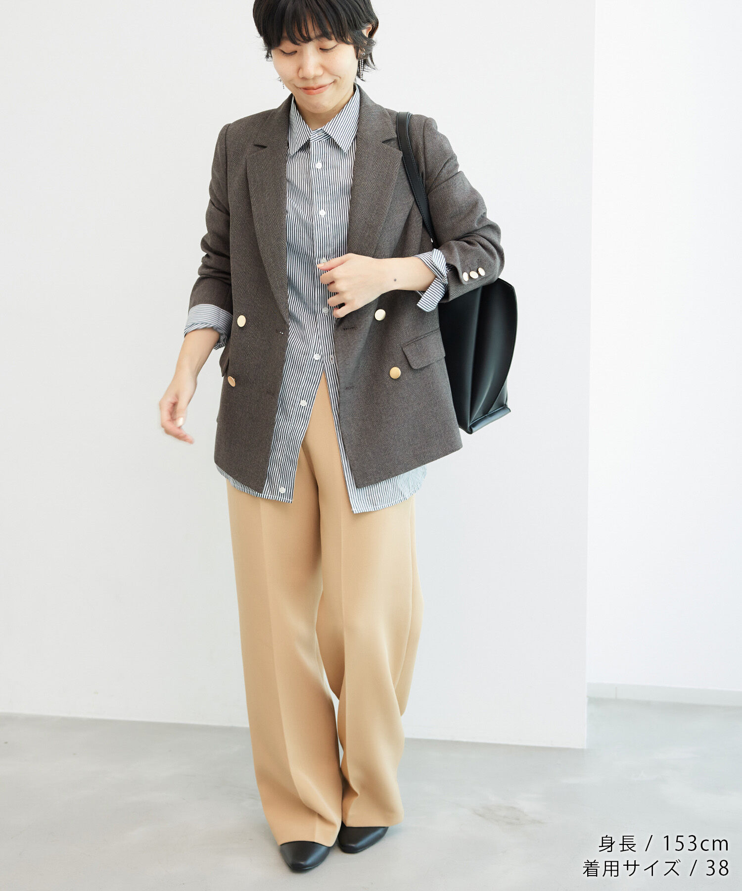 Rope&rsquo;Picnic「低身長・小柄さん向け/ウールライクサージ金ボタンジャケット(肩パッドあり・半裏地)/セットアップ対応」|テーラードジャケット|