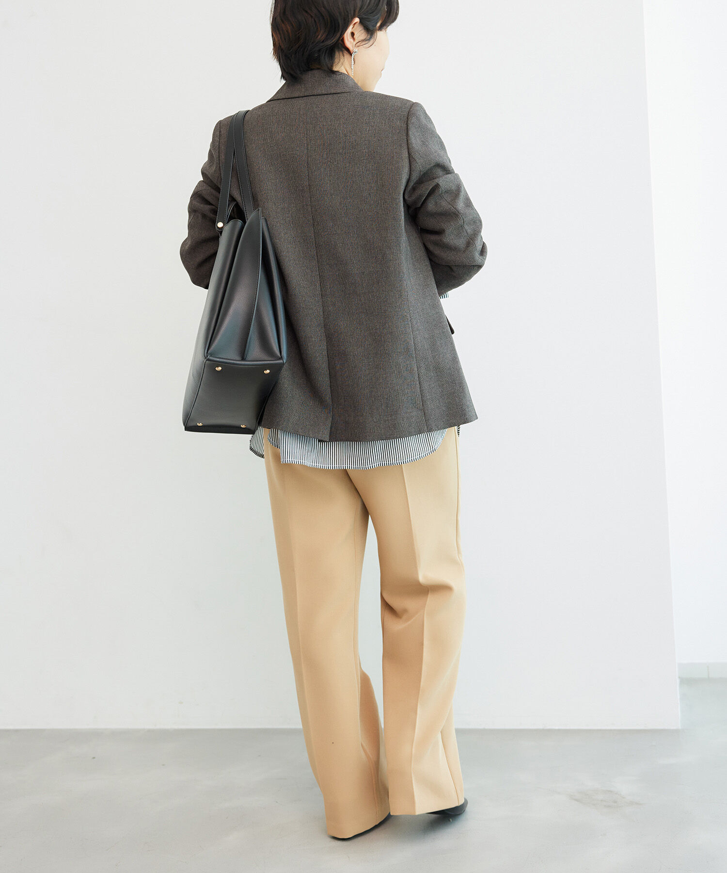 Rope&rsquo;Picnic「低身長・小柄さん向け/ウールライクサージ金ボタンジャケット(肩パッドあり・半裏地)/セットアップ対応」|テーラードジャケット|