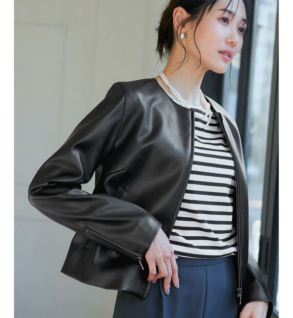 Rope&rsquo;Picnic「【花粉ガード】シンセティックレザーノーカラージャケット」|ノーカラージャケット|