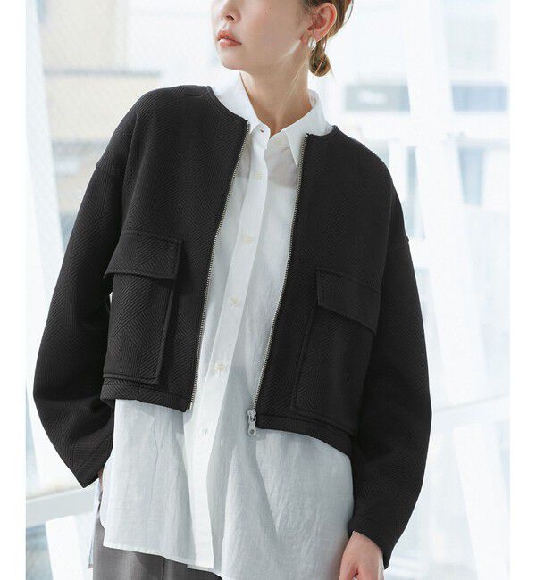 Rope&rsquo;Picnic「幾何柄ジャガードショート丈ブルゾン」|ブルゾン・スタジャン|クロメイン