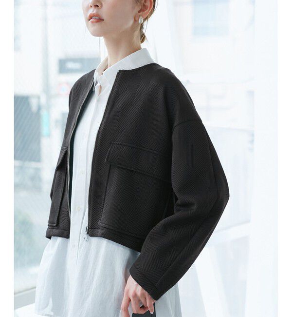 Rope&rsquo;Picnic「幾何柄ジャガードショート丈ブルゾン」|ブルゾン・スタジャン|