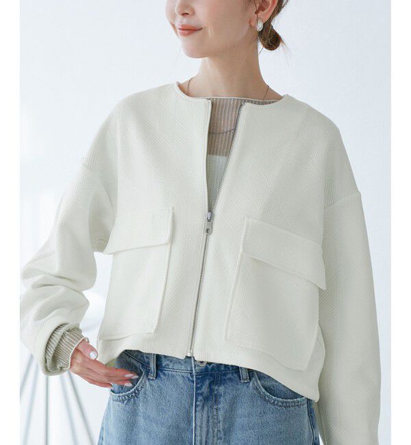 Rope&rsquo;Picnic「幾何柄ジャガードショート丈ブルゾン」|ブルゾン・スタジャン|オフサブ