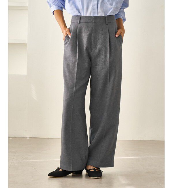 Rope&rsquo;Picnic「レディハンサムシリーズ ウールライクウエストタックセミワイドパンツ/セットアップ対応」|スラックス|