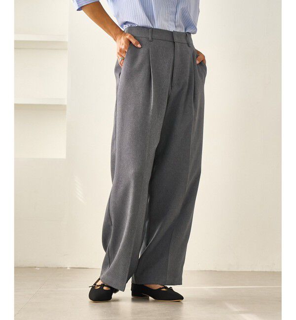 Rope&rsquo;Picnic「レディハンサムシリーズ ウールライクウエストタックセミワイドパンツ/セットアップ対応」|スラックス|