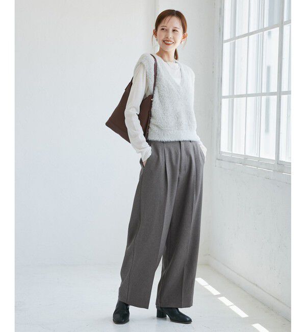 Rope&rsquo;Picnic「レディハンサムシリーズ ウールライクウエストタックセミワイドパンツ/セットアップ対応」|スラックス|