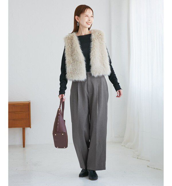 Rope&rsquo;Picnic「レディハンサムシリーズ ウールライクウエストタックセミワイドパンツ/セットアップ対応」|スラックス|