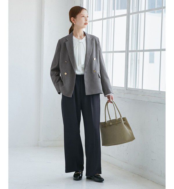 Rope&rsquo;Picnic「レディハンサムシリーズ ウールライクウエストタックセミワイドパンツ/セットアップ対応」|スラックス|