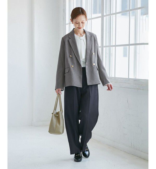 Rope&rsquo;Picnic「レディハンサムシリーズ ウールライクウエストタックセミワイドパンツ/セットアップ対応」|スラックス|