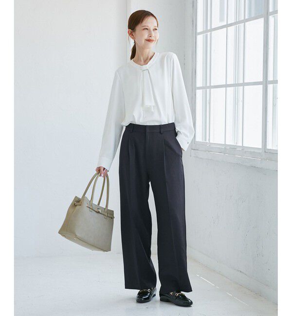 Rope&rsquo;Picnic「レディハンサムシリーズ ウールライクウエストタックセミワイドパンツ/セットアップ対応」|スラックス|