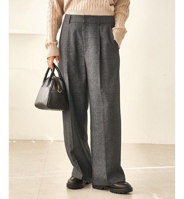 Rope&rsquo;Picnic「レディハンサムシリーズ ウールライクウエストタックセミワイドパンツ/セットアップ対応」|スラックス|ライトグレー(08)