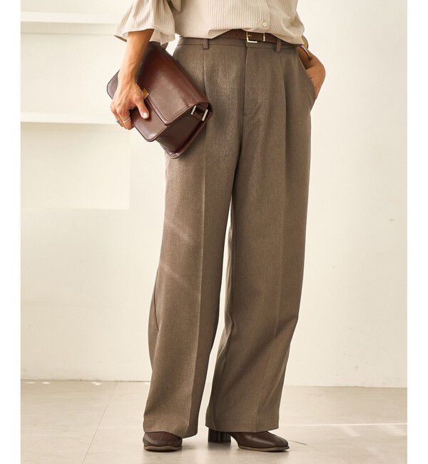 Rope&rsquo;Picnic「レディハンサムシリーズ ウールライクウエストタックセミワイドパンツ/セットアップ対応」|スラックス|ベージュ系(29)
