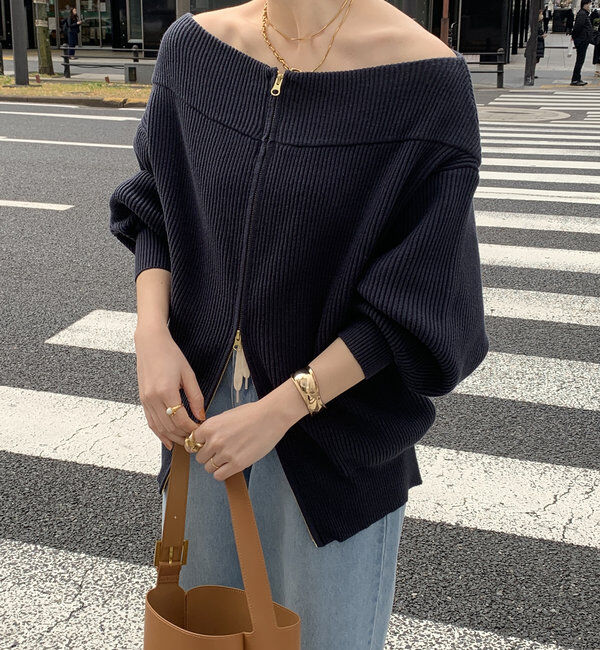  「【チクチクしないニット】フロントジップニット」|ニット・セーター|