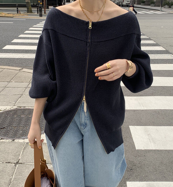  「【チクチクしないニット】フロントジップニット」|ニット・セーター|